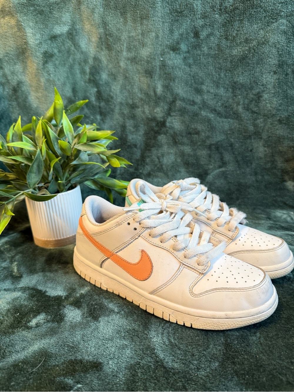 Nike White Sneakers with Orange Swoosh - Low Top Women's Trainers